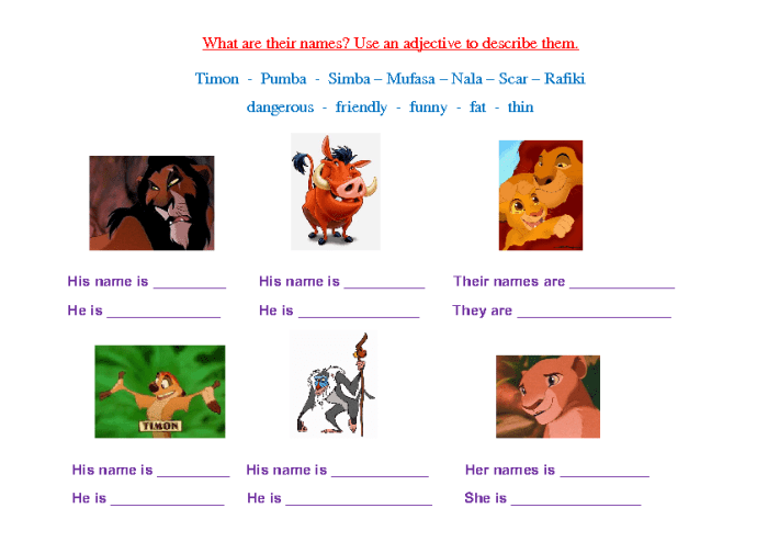 Lion king worksheet answer key