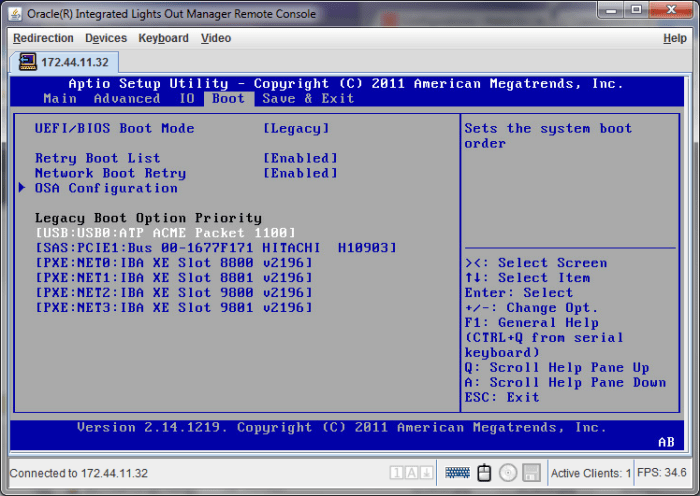 Boot menu options bios list setup settings oracle storage service server x6 manual legacy mode exadata extreme flash selections docs