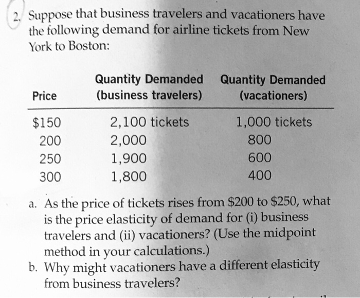 Suppose that business travelers and vacationers